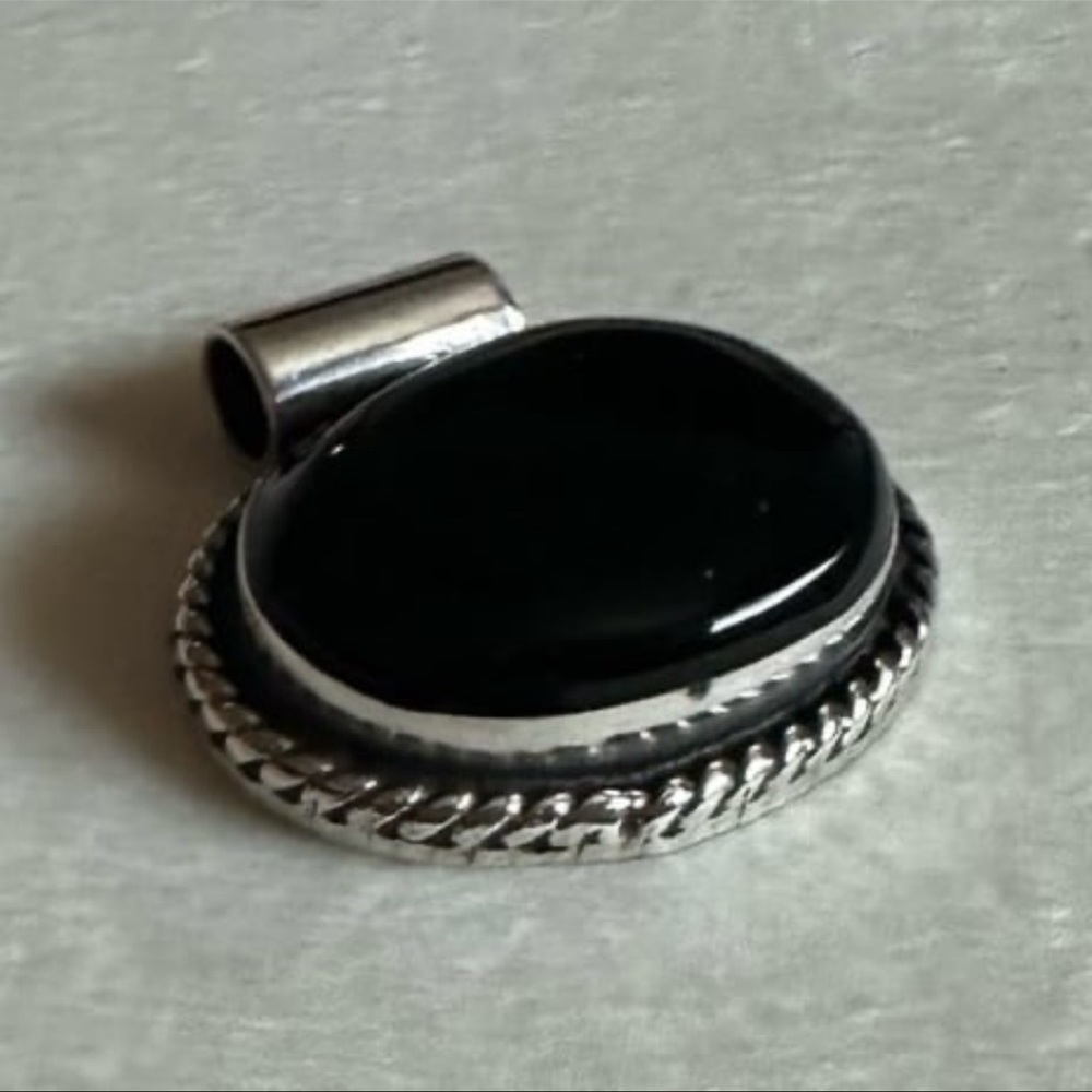 Vintage Black Onyx Sterling Silver Slide Pendant